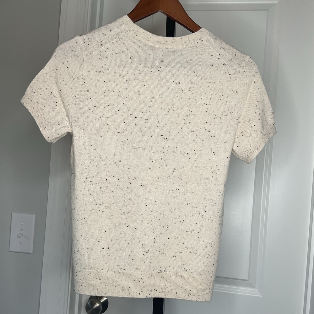 Everlane Cashmere Short Sleeve Sweater, Bone with Black and Peach Confetti, S - Picture 2 of 8